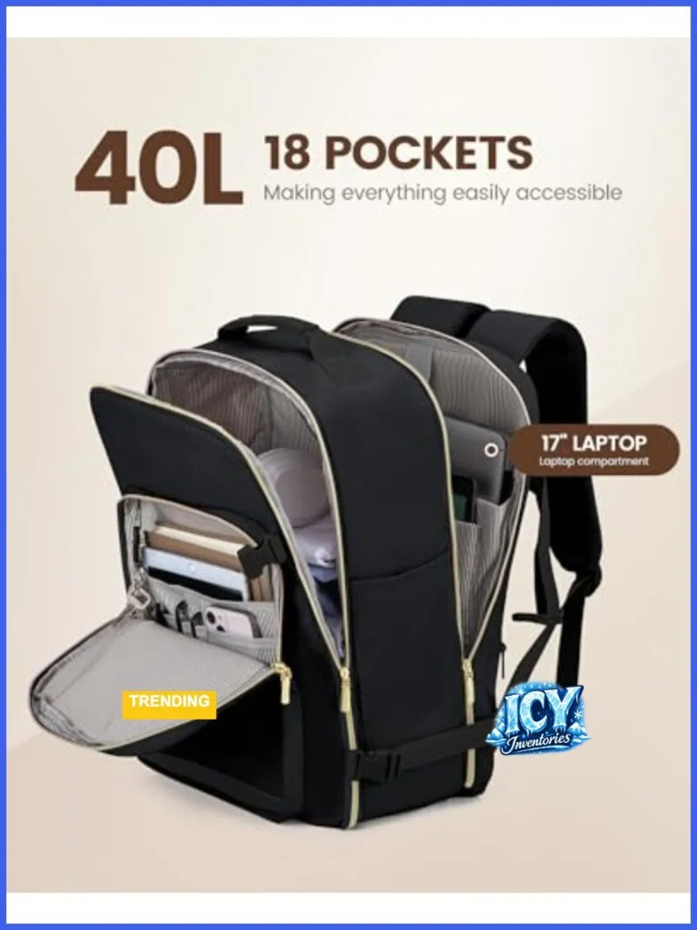40L Travel Backpack Flight Approved Carry On with Packing Cubes